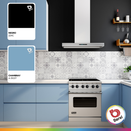 cocina azul con negro berel