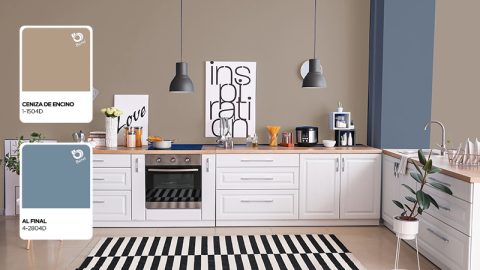 cocina beige con azul pinturas berel