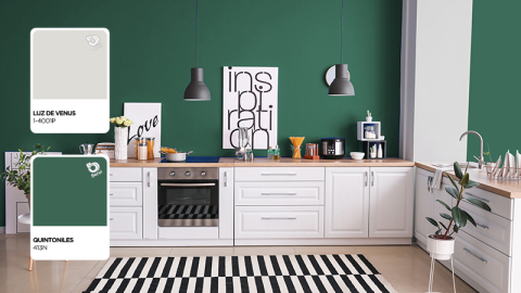 cocina verde con gris berel