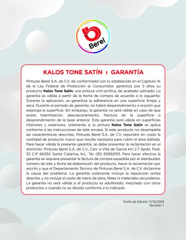 garantia kalos tone satinado pinturas berel