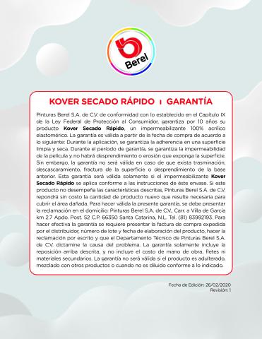 garantia impermeabilizante kover secado rapido pinturas berel